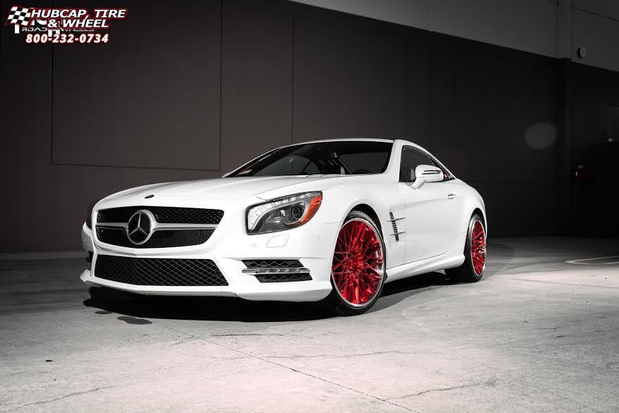 vehicle gallery/mercedes benz sl550 niche citrine  Brushed | Candy Red Tint | Polished Lip wheels and rims
